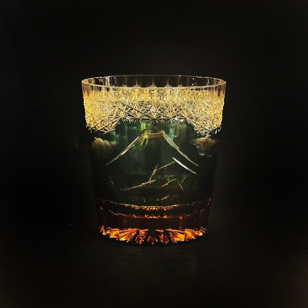 Edo Kiriko Rock Glass Yamashita Hakuame Amber