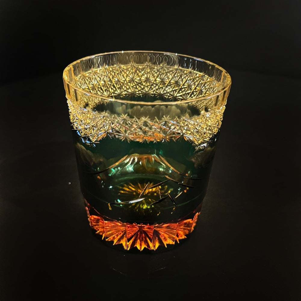 Edo Kiriko Rock Glass Yamashita Hakuame Amber