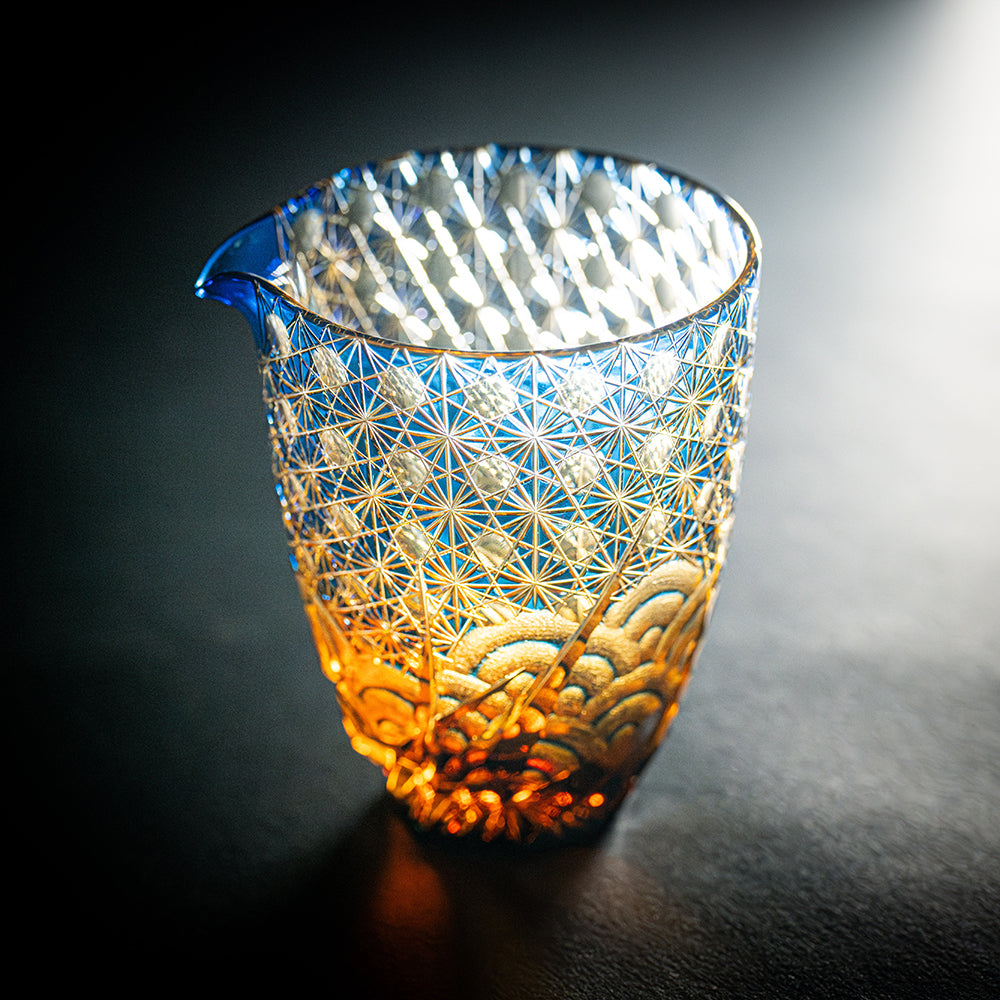 Edo Kiriko Katakuchi Sazanami Amber