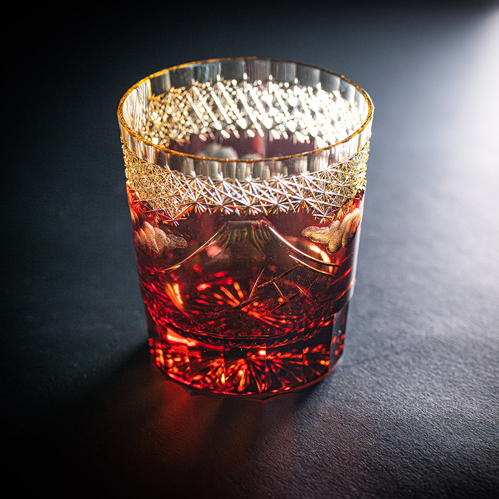 Edo Kiriko Rock Glass Yamashita Hakuame Amber